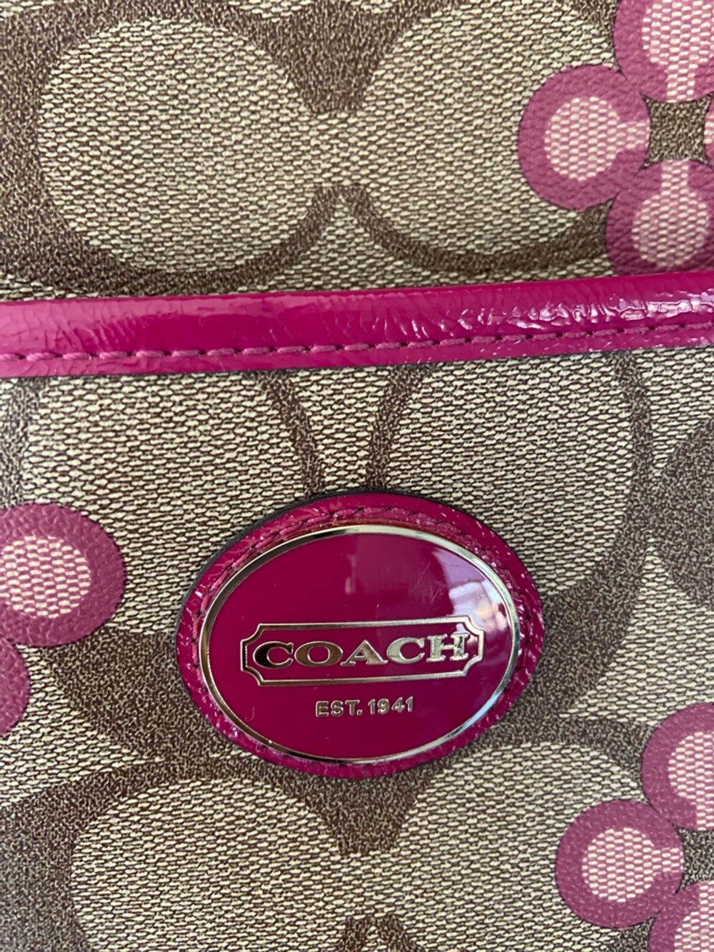 Coach Brown Signature Canvas Tote with Pink Trim - Picture 2 of 5